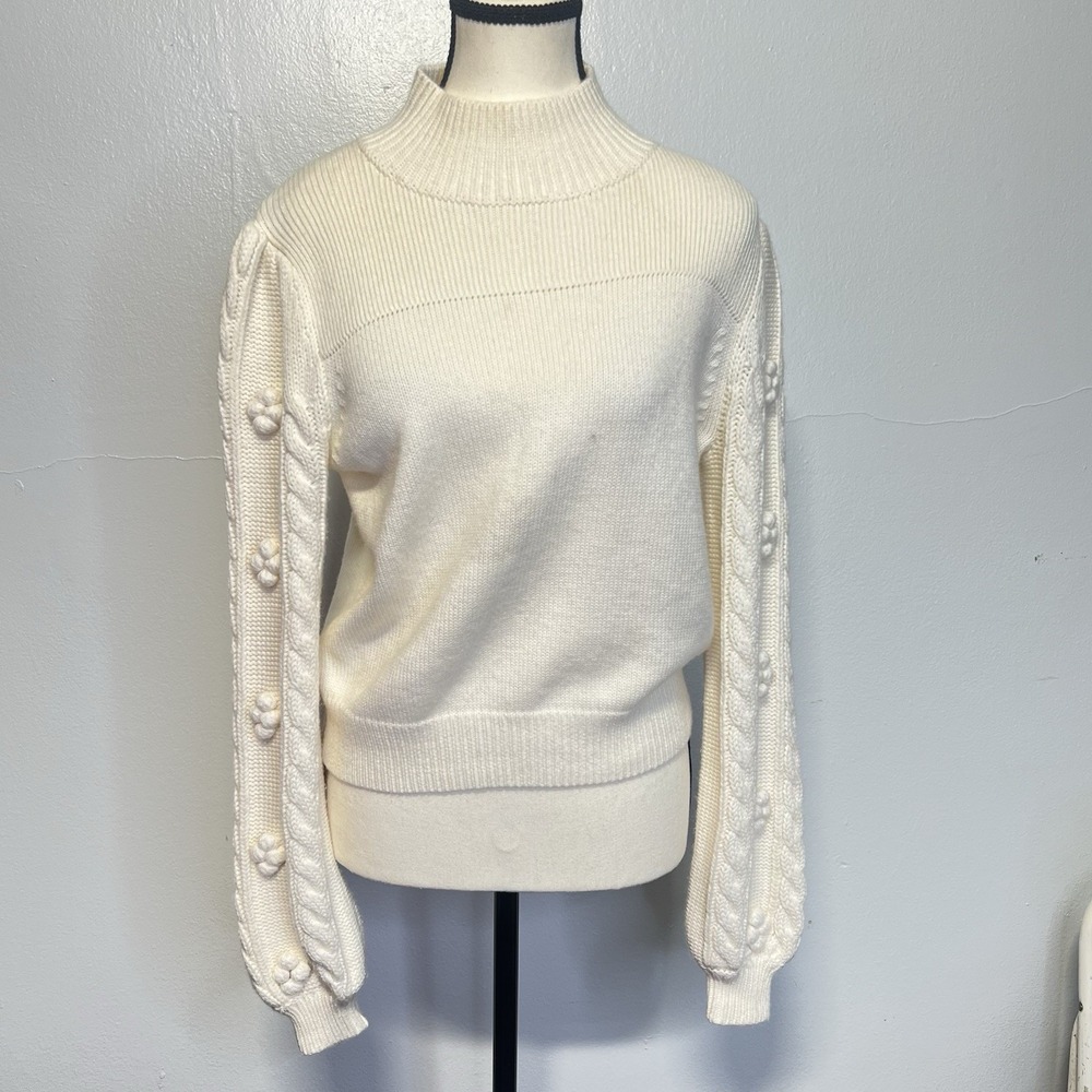 Maeve Anthropologie Kiara Sweater Ivory‎ Textured Bubble Balloon Sleeves S FLAW - Picture 7 of 15